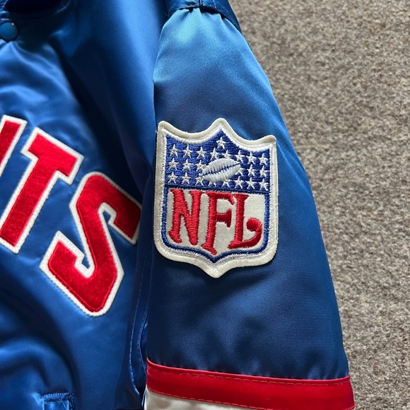 VTG 90s NFL NY Giants STARTER Quilted Snap Close Bomber Jacket Large Made In USA - Picture 5 of 16